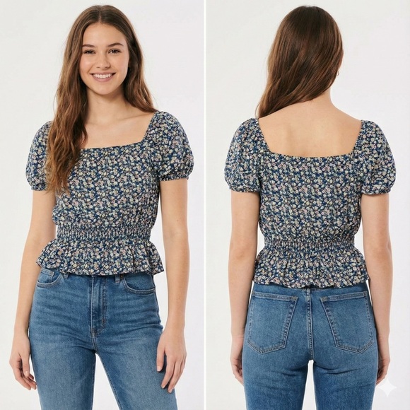 Moa Moa Blue Floral Smocked Blouse - Picture 2 of 5